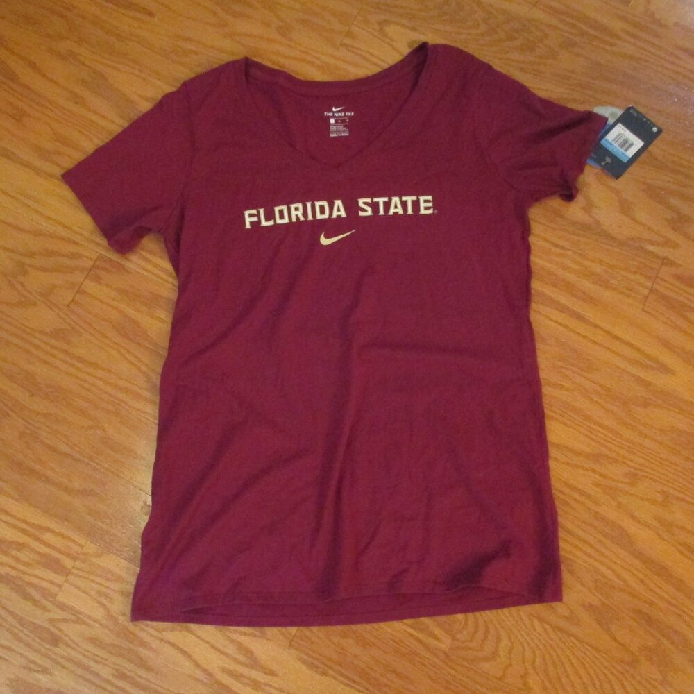 NWT Nike Florida State V Neck garnet top Size M  Schwoosh on front